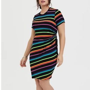 Like New Black & Rainbow Stripe Dress w Drawstring Side